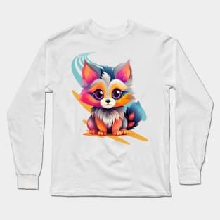 Colorful Cute Cat, Kids Design Long Sleeve T-Shirt